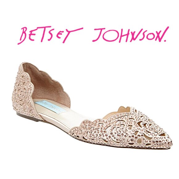 BETSEY JOHNSON Glitter Sequin Rhinestone Cutout D'Orsay Flat Blue Lucy 8.5 - Picture 1 of 12